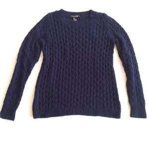 Forever 21 Women's Navy Blue Long Sleeve Cable Knit Crew Neck Sweater Size M